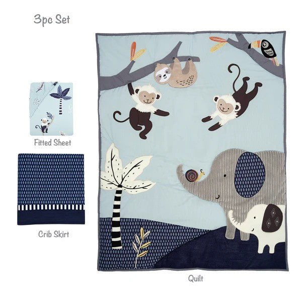 LAMBS & IVY More Decor Lambs & Ivy Jungle Party 3-Piece Elephant/Monkey Baby Crib Bedding Set