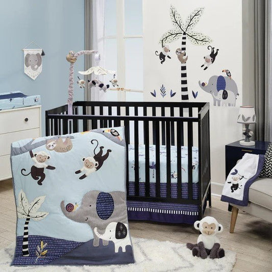 LAMBS & IVY More Decor Lambs & Ivy Jungle Party 3-Piece Elephant/Monkey Baby Crib Bedding Set
