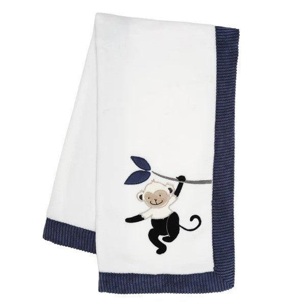 LAMBS & IVY Nursery Decor / Blankets Lambs & Ivy Jungle Party White/Navy Monkey Soft Fleece Baby Blanket