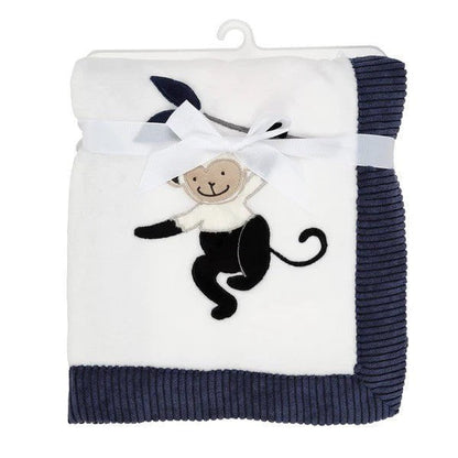LAMBS & IVY Nursery Decor / Blankets Lambs & Ivy Jungle Party White/Navy Monkey Soft Fleece Baby Blanket