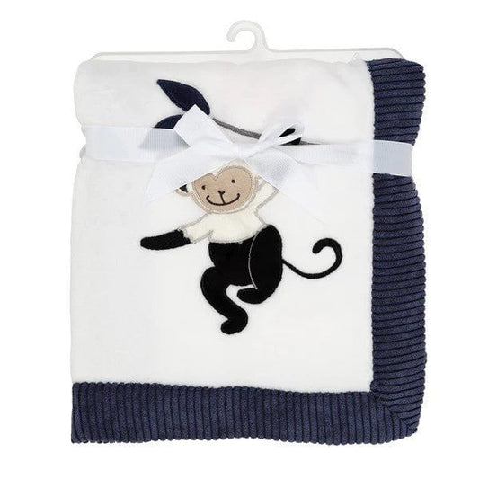 LAMBS & IVY Nursery Decor / Blankets Lambs & Ivy Jungle Party White/Navy Monkey Soft Fleece Baby Blanket