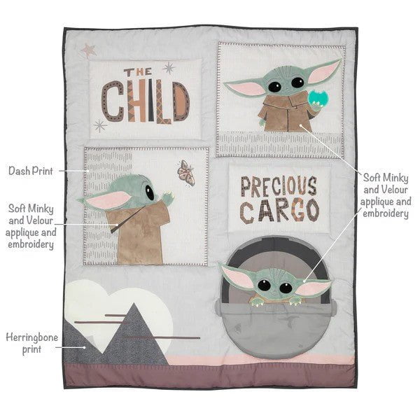 LAMBS & IVY More Decor Lambs & Ivy Star Wars The Child Baby Yoda Nursery 3-Piece Baby Crib Bedding Set