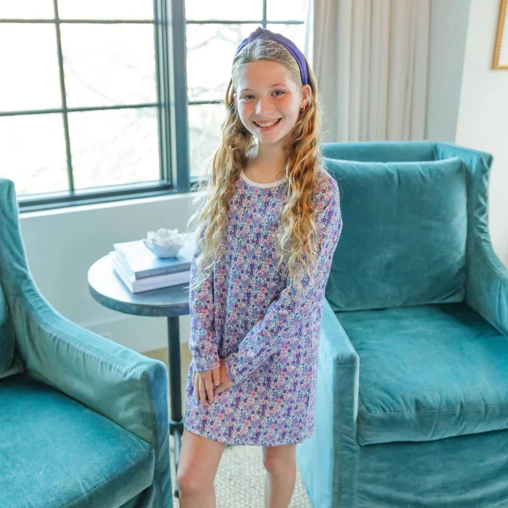 Lila and Hayes Berkeley Girls Shirt Dress - Blackberry Floral