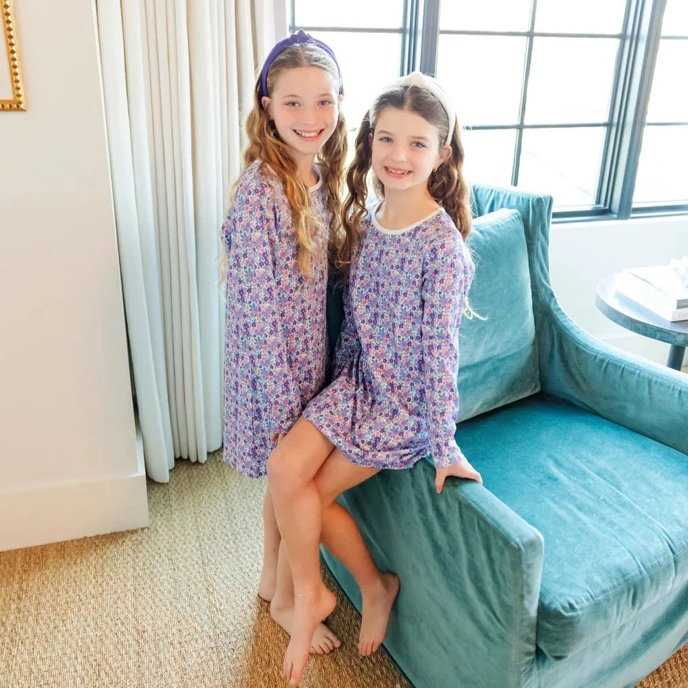 Lila and Hayes Berkeley Girls Shirt Dress - Blackberry Floral
