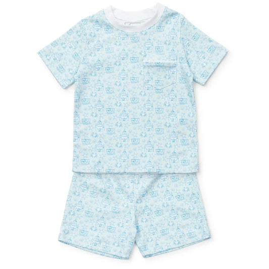 Lila and Hayes Boys Charles Short Set - Sandcastles Blue