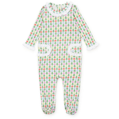 Lila and Hayes Tree Topper Bows / 0-3 Mo Lila and Hayes Girls Lucy Footed Romper - Tree Topper Bows