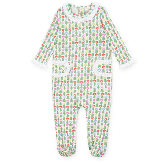 Lila and Hayes Tree Topper Bows / 0-3 Mo Lila and Hayes Girls Lucy Footed Romper - Tree Topper Bows