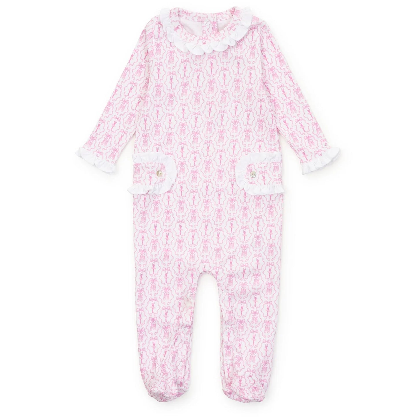 Lila and Hayes Lucy Ruffled Zipper Footie - Ballet & Bows