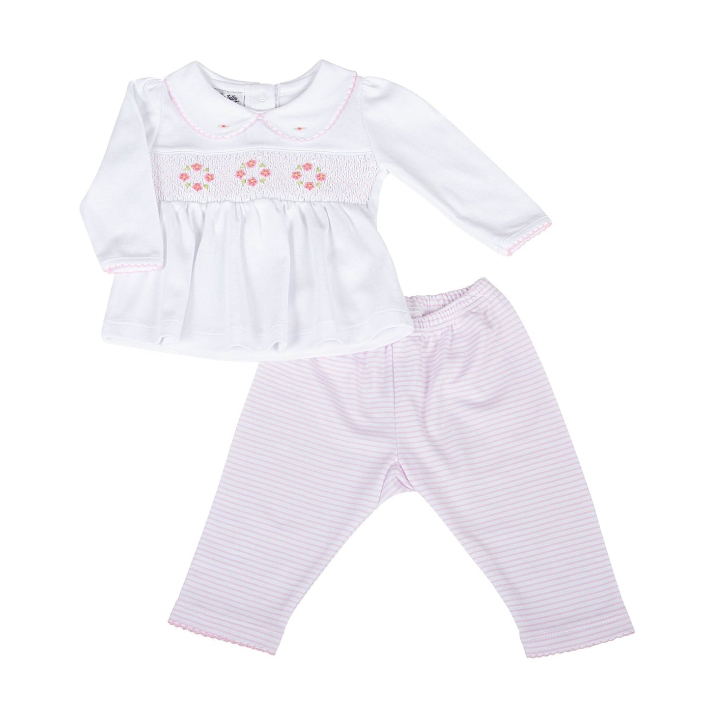 Magnolia Baby Lilly and Logan Pink Smocked Collared Girl Pant Set