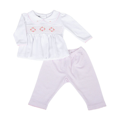 Magnolia Baby Lilly and Logan Pink Smocked Collared Girl Pant Set