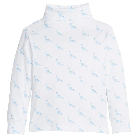 Little English Printed Turtleneck - Blue Dinosaur