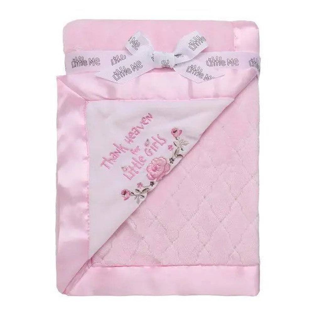 Little Me Thank Heaven For Little Girls Pink Satin Edge Reversible Blanket
