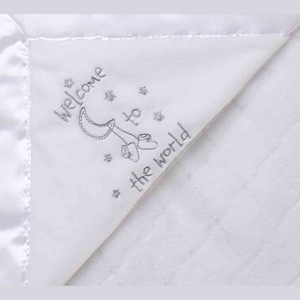 Little Me Welcome To The World White Satin Edge Reversible Blanket