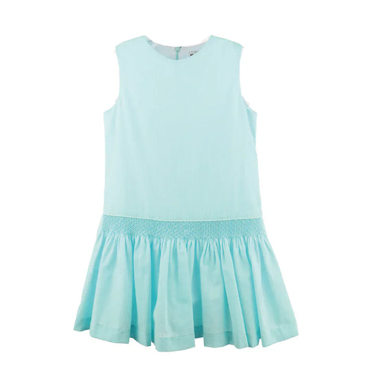 Luli & MeLuli & Me Fil a Fil Smock Drop Waist Dress - TurquoiseBabysupermarket