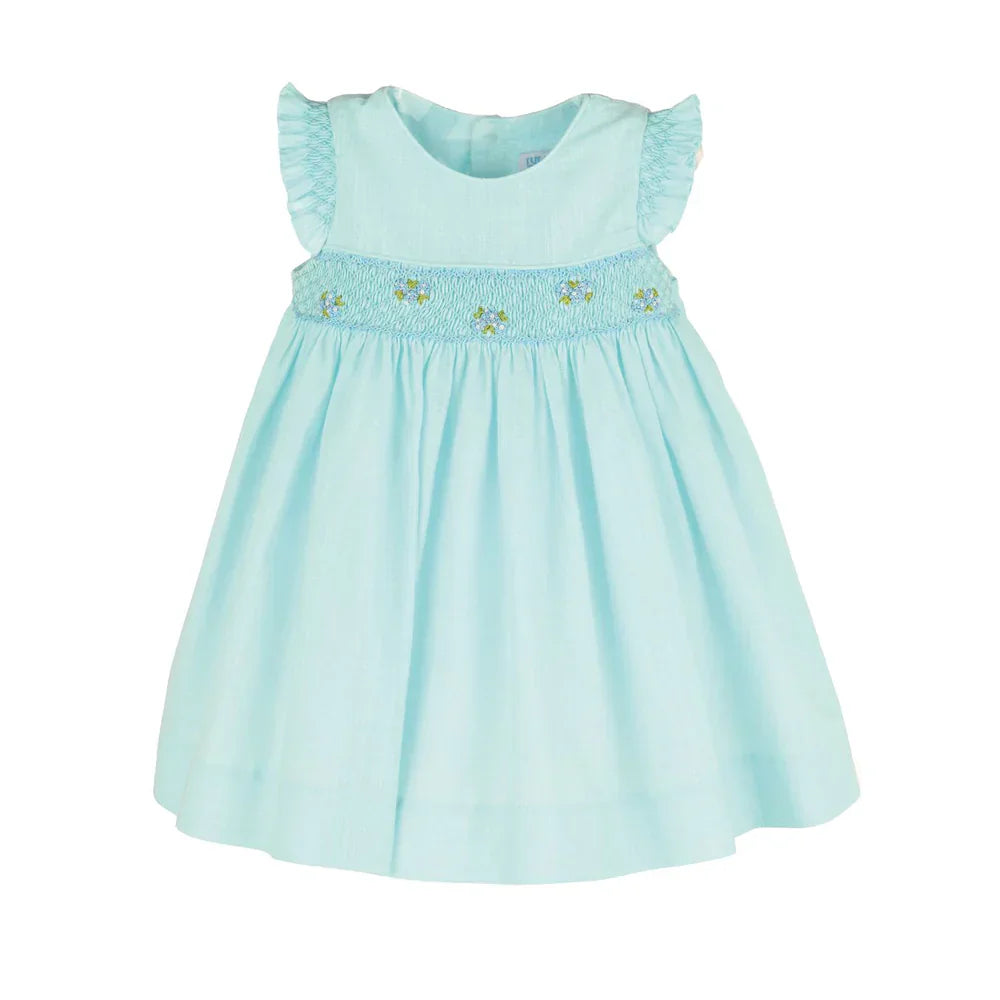 Luli & MeLuli & Me Fil a Fil Smock Ruffle Dress - TurquoiseBabysupermarket