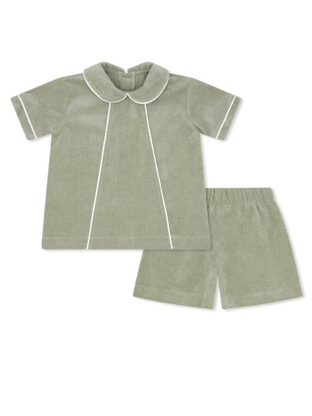 Lullaby Set Boys Shortalls Dressy Sets Sweetgrass / 2 Toddler Lullaby Set Adam Short Set - Sweetgrass Corduroy