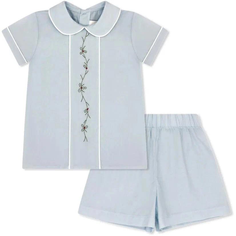 Lullaby Set Blue / 2 Toddler Lullaby Set Boys Jonathan Short Set - Boston Blue Batiste with Holly