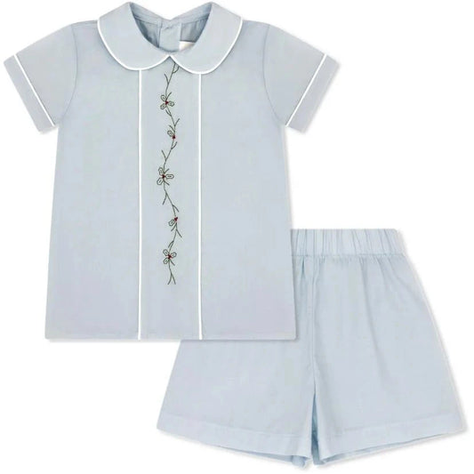 Lullaby Set Blue / 2 Toddler Lullaby Set Boys Jonathan Short Set - Boston Blue Batiste with Holly