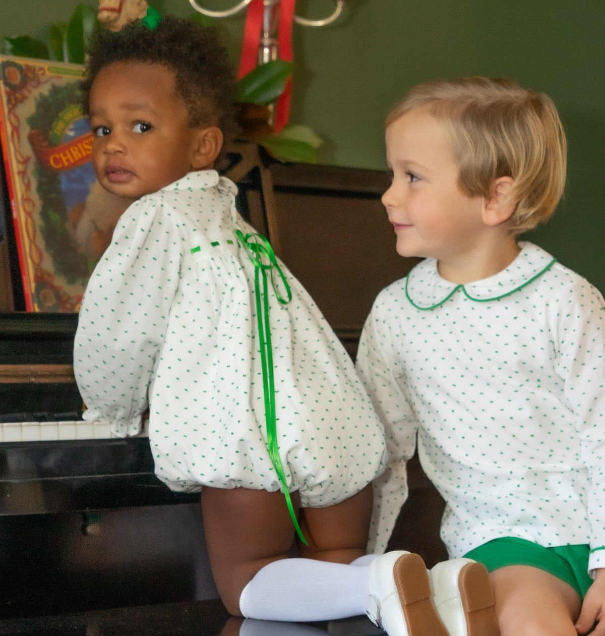 Lullaby Set Boys Shortalls Dressy Sets Lullaby Set Sibley Short Set - Swiss Dot Mistletoe Green