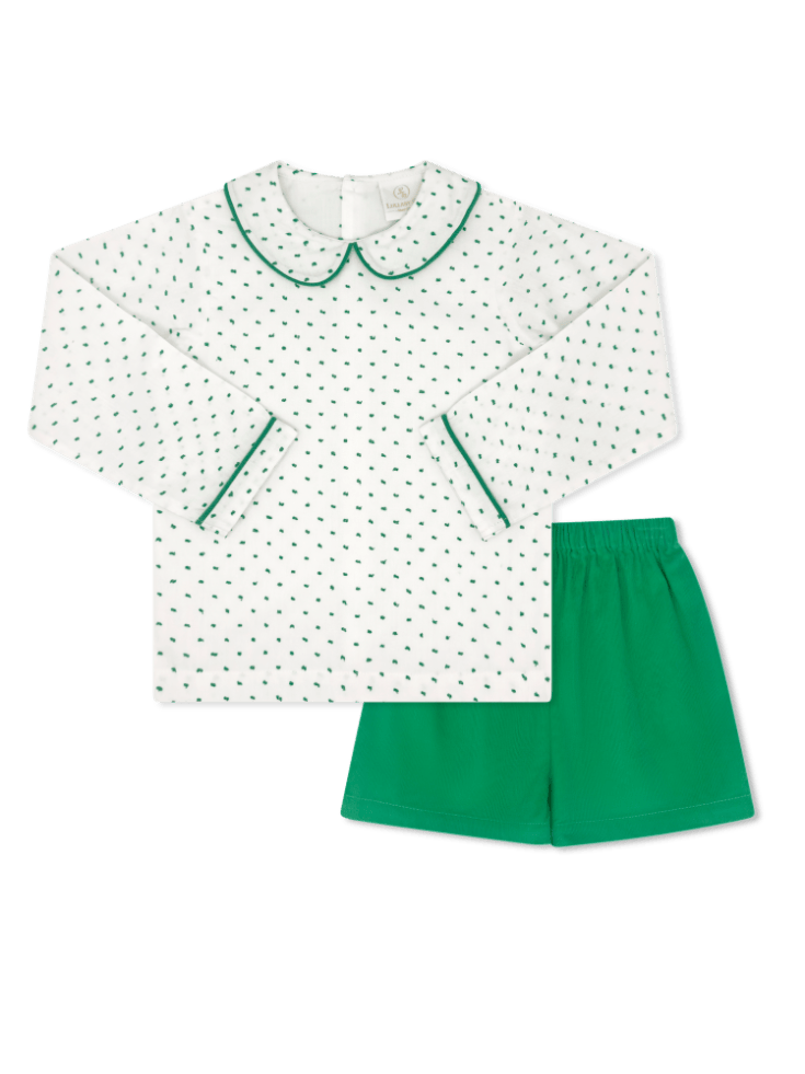 Lullaby Set Boys Shortalls Dressy Sets Green / 2 Toddler Lullaby Set Sibley Short Set - Swiss Dot Mistletoe Green