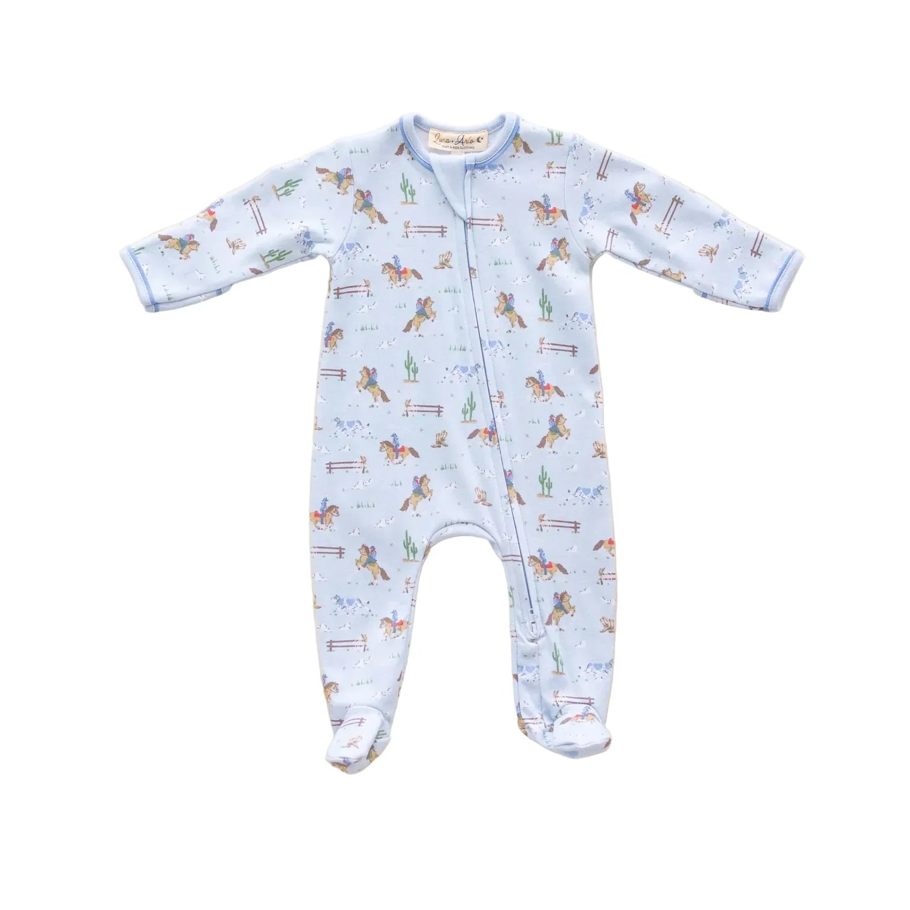 Magnolia Baby Infant Sleepwear Boy Sky / Newborn Luna & Arlo Boys Little Wranglers Zip Footie