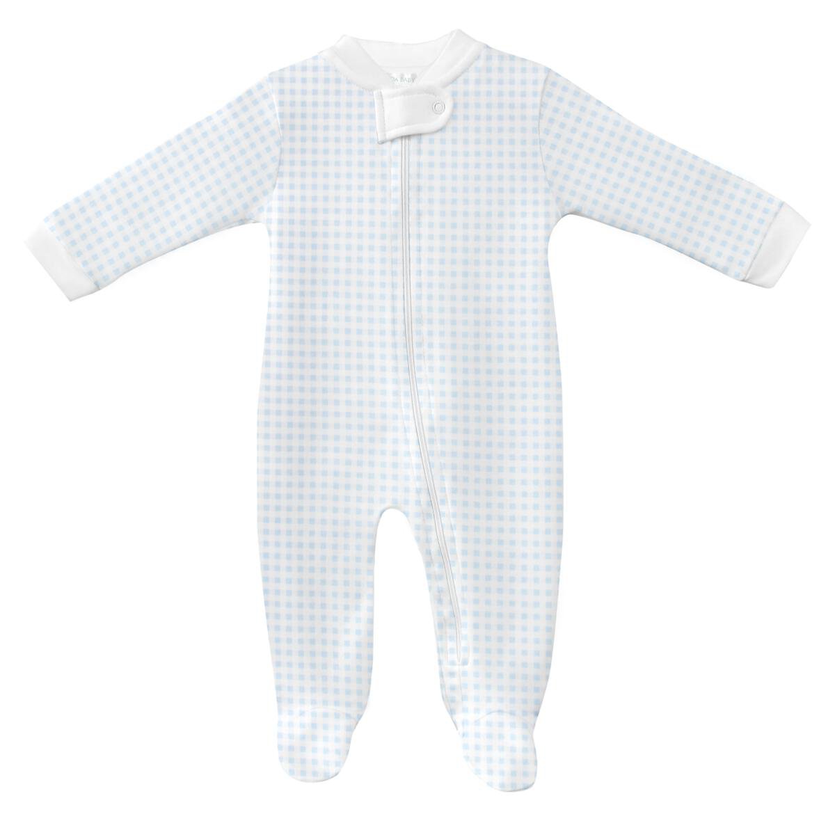 Lyda Baby Infant Preemie / Light Blue Gingham Lyda Baby Light Blue Gingham Zipper Footie