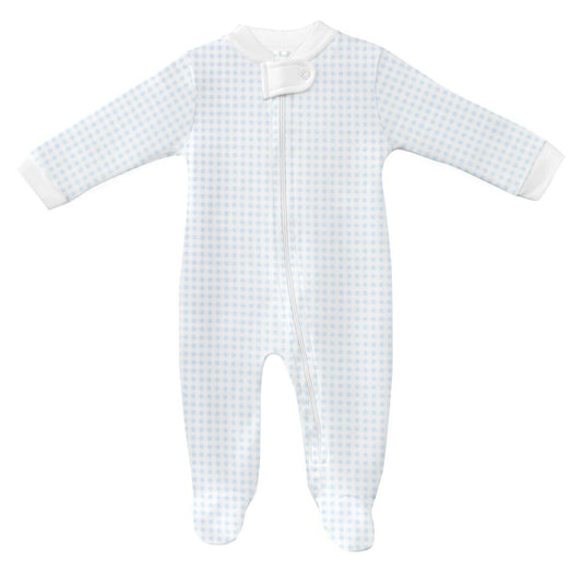 Lyda Baby Infant Preemie / Light Blue Gingham Lyda Baby Light Blue Gingham Zipper Footie