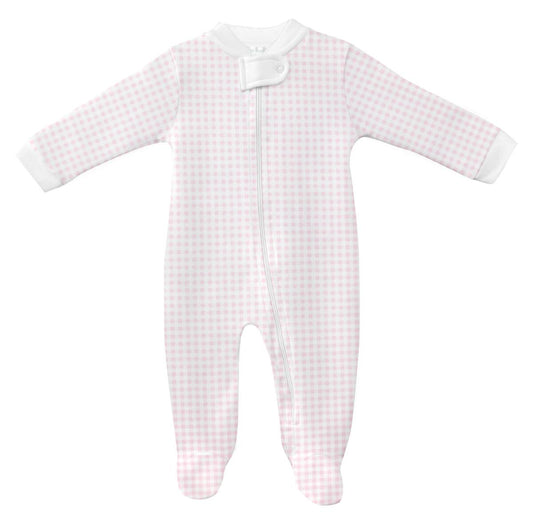 Lyda Baby Pink Gingham Zipper Footie