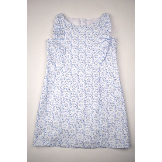 Maggie Breen Blue Print Aline Ruffles Dress