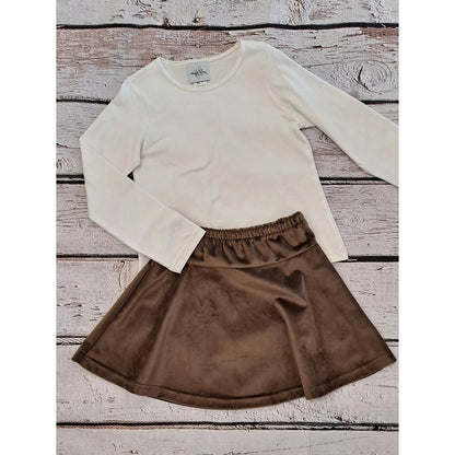 Maggie Breen Ivory Velvet Top & Cappuccino Velvet Skirt Set