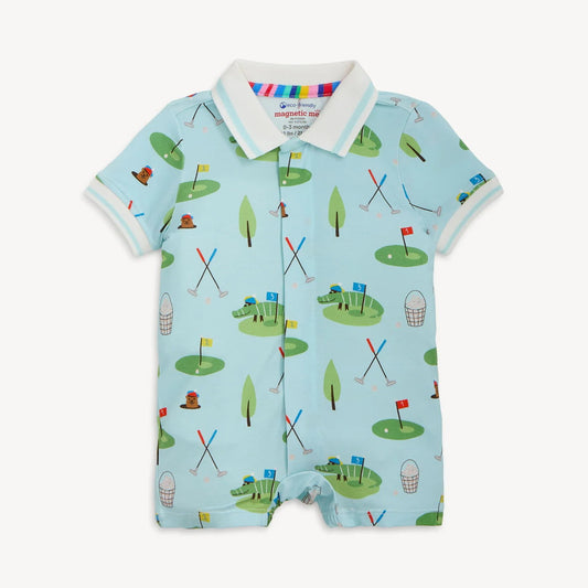 Magnetic Me Boys Apparel / Outfits / Infant Magnetic Me Gopher It Magnetic Modal S/S Short Polo Romper