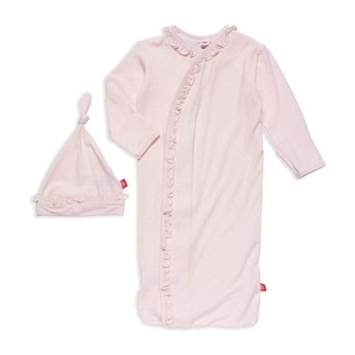 Magnificent Baby LLC General NB - 3M / PINPK / S24 Magnetic Me Pin Dot Pink Modal Gown + Hat Set