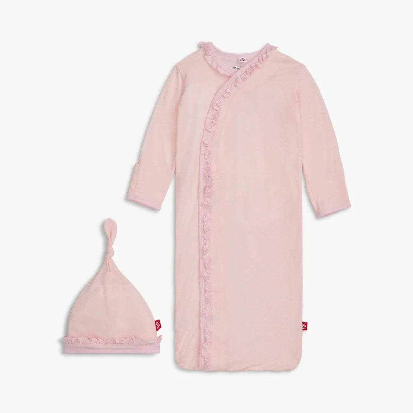 Magnetic Me Girls Apparel / Gowns / Infant Pin Dot Pink / NB-3Mo Magnetic Me Pin Dot Pink Ruffle Gown + Hat Set