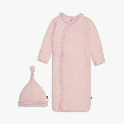 Magnetic Me Girls Apparel / Gowns / Infant Pin Dot Pink / NB-3Mo Magnetic Me Pin Dot Pink Ruffle Gown + Hat Set