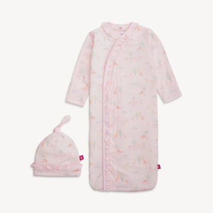 Magnetic Me Childrens Clothing NB - 3M / PKSAF Magnetic Me Pink Serene Safari Modal Magnetic Gown + Hat Set
