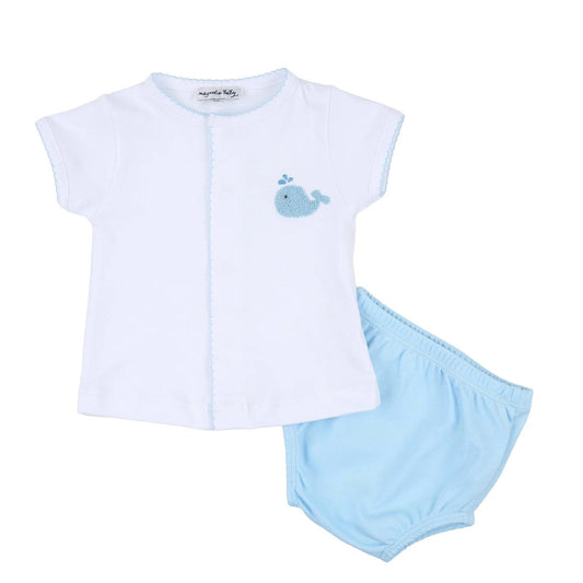 Magnolia Baby Apparel & Gifts Blue / 3 Mo Magnolia Baby Sweet Whales Boys Embroidered Diaper Cover