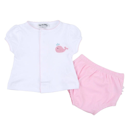 Magnolia Baby Apparel & Gifts Pink / 3 Mo Magnolia Baby Sweet Whales Embroidered Ruffle Diaper Cover