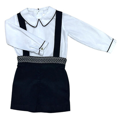 Marco & Lizzy Navy / 12 Mo Marco & Lizzy London Collection Hand Smocked Short Set