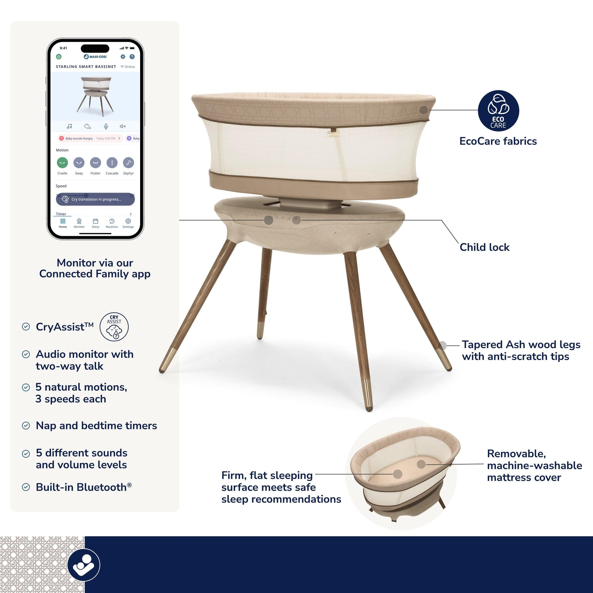 Maxi-Cosi Bassinets Maxi-Cosi Kindred Starling Smart Bassinet