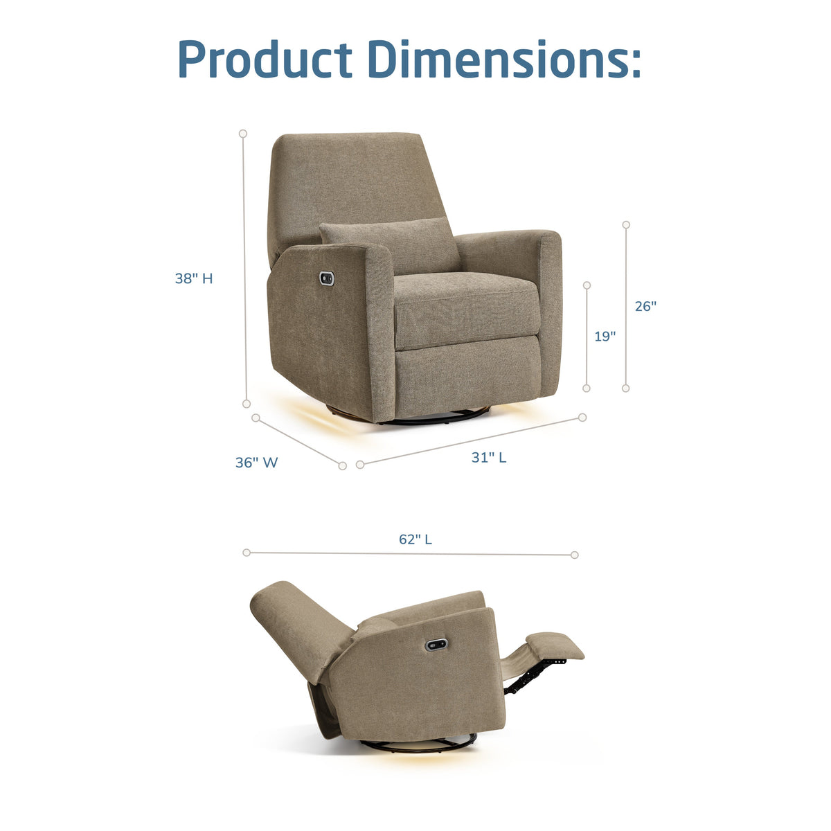Maxi-Cosi Nursery Gliders & Rockers Maxi-Cosi Nursery Ansel Swivel Glider & Power Recliner with Nightlight