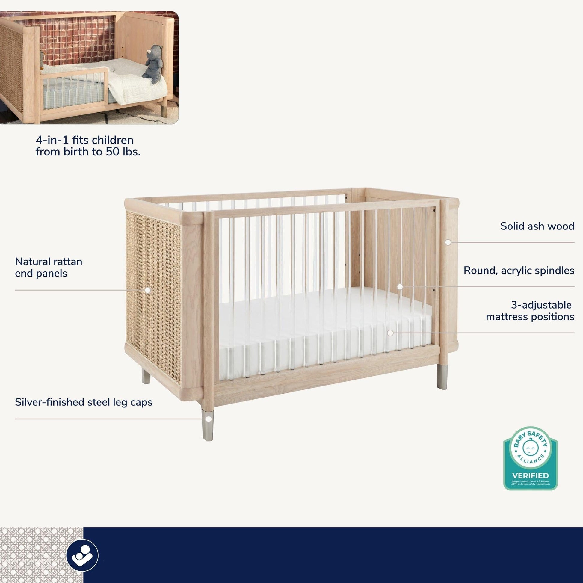 Maxi-Cosi Nursery Cribs Onyx Heritage Maxi-Cosi Nursery Brisa 4-in-1 Convertible Crib with Toddler Bed/Daybed Conversion Kit