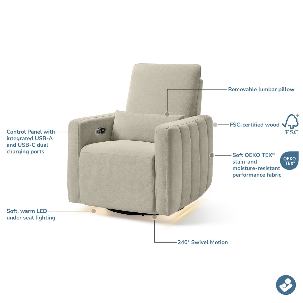 Maxi-Cosi NurseryMaxi-Cosi Nursery Dorian Swivel Glider & Power Recliner with NightlightBabysupermarket
