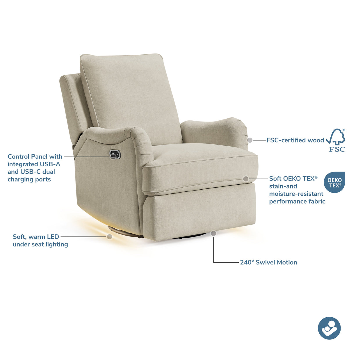 Maxi-Cosi Nursery Gliders & Rockers Maxi-Cosi Nursery Lindon Swivel Glider & Power Recliner