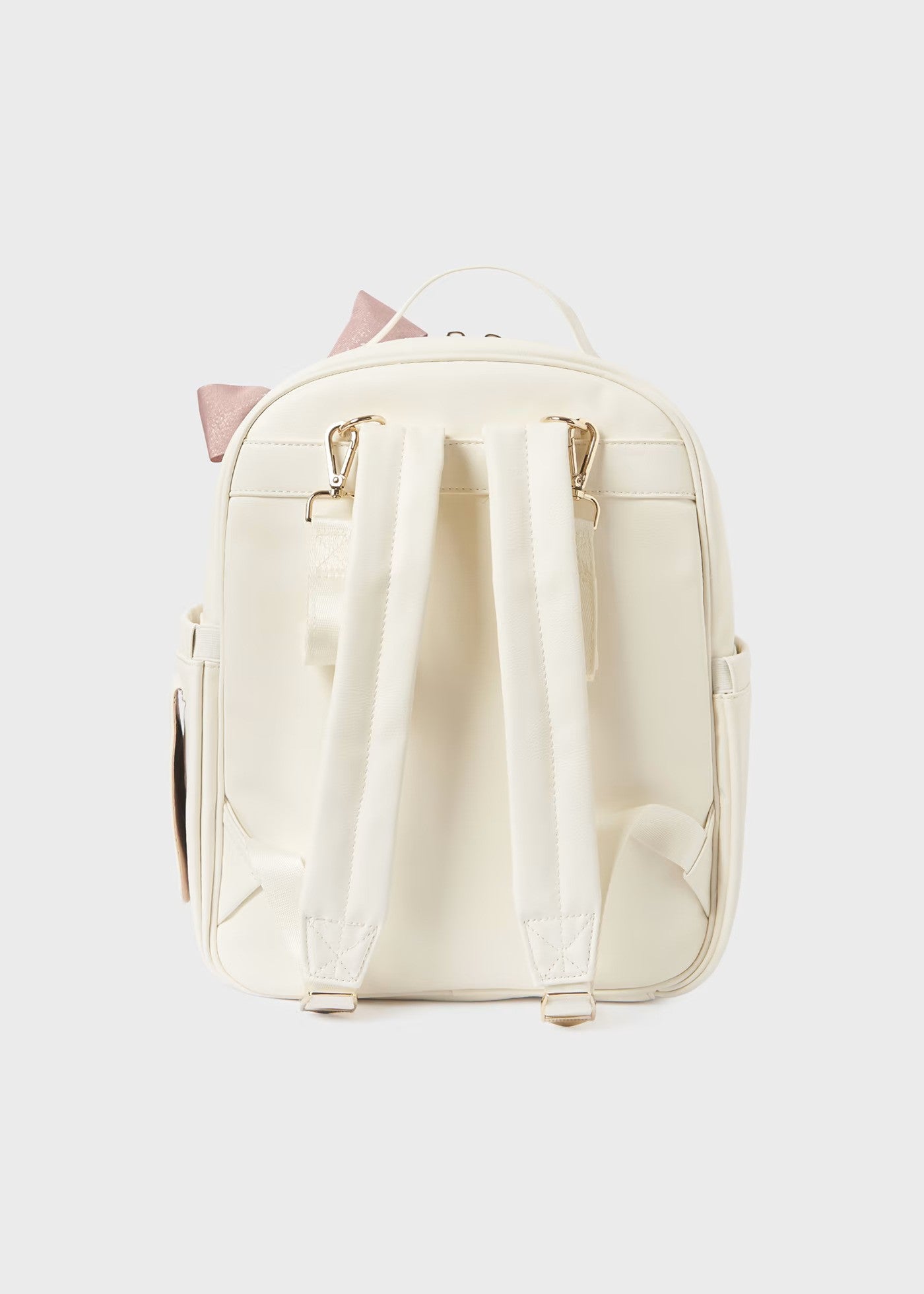 Mayoral Padded Backpack Diaper Bag Pearl White w/Rose Bow