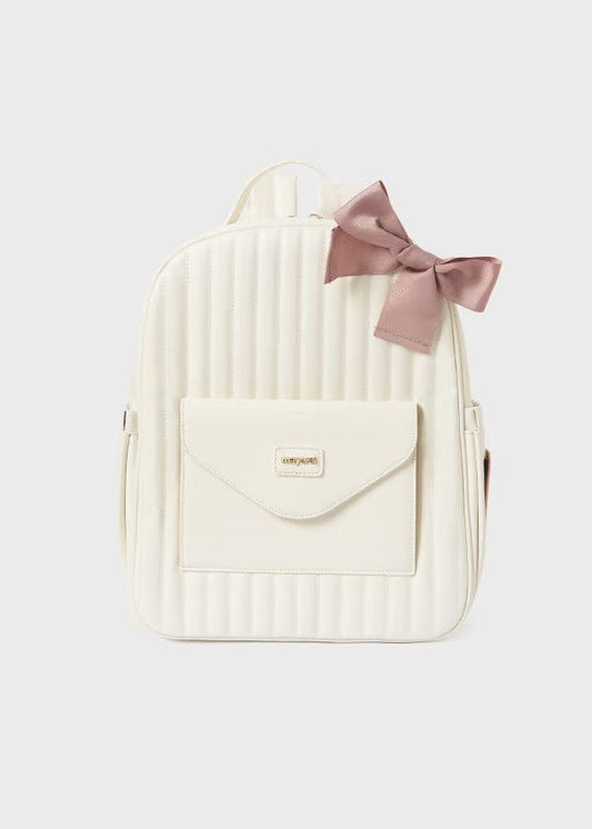 Mayoral Padded Backpack Diaper Bag Pearl White w/Rose Bow