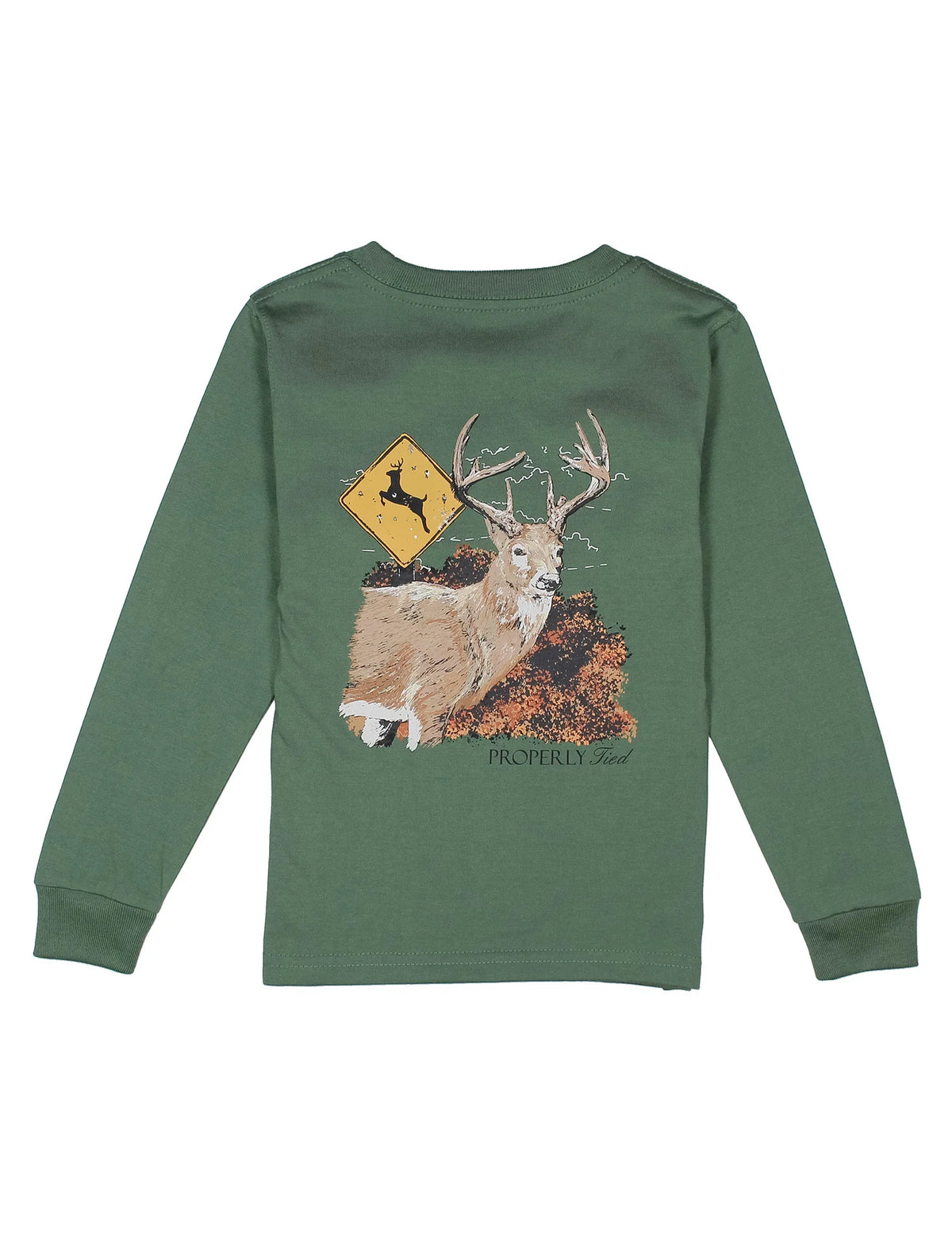 Properly Tied Boys Deer Crossing Longsleeve Shirt - Fern Green
