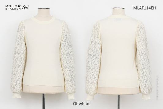 Babysupermarket Off White / 8 Mini Molly Girls Floral Mesh Sleeved Knitted Sweater