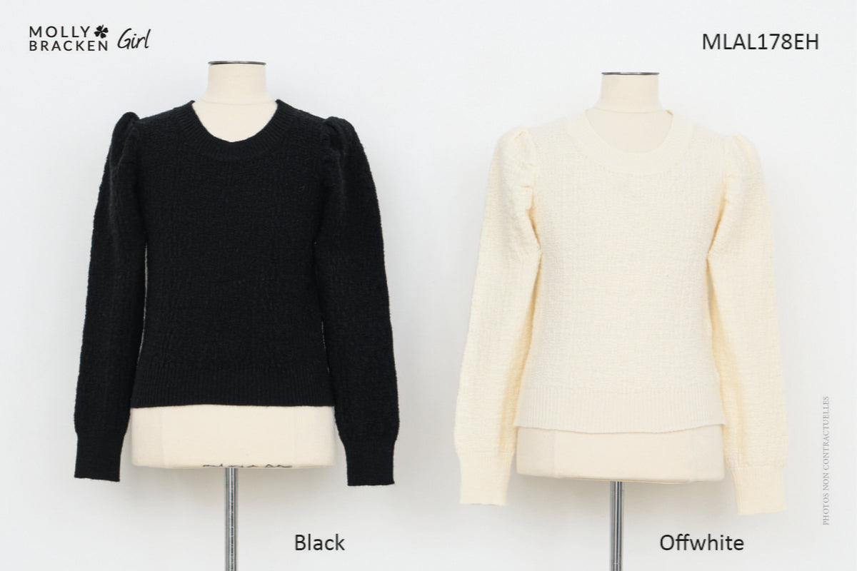 Babysupermarket Black / 8 Mini Molly Girls Knitted Puff Sleeve Sweater - Black