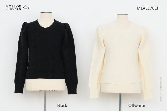 Babysupermarket Black / 8 Mini Molly Girls Knitted Puff Sleeve Sweater - Black