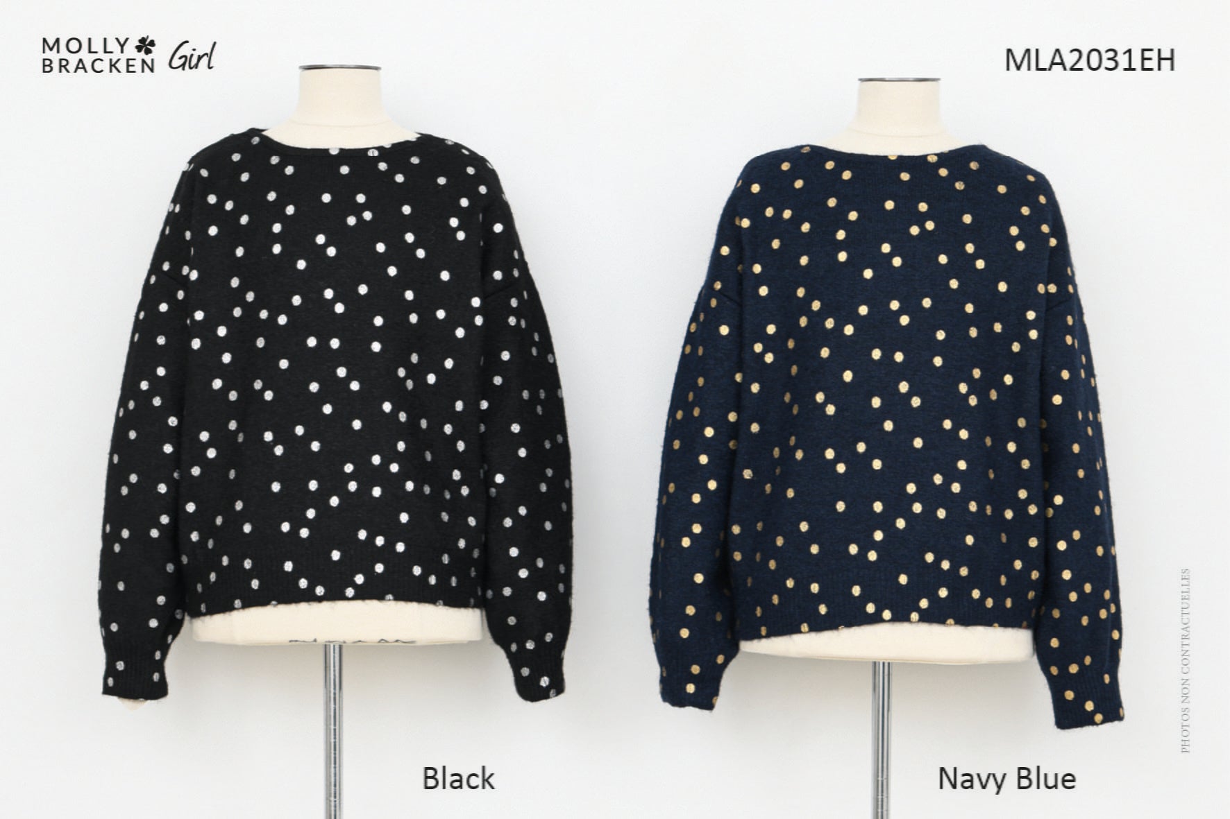 Babysupermarket Navy / 8 Mini Molly Girls Metallic Gold Dot Knitted Sweater - Navy Blue